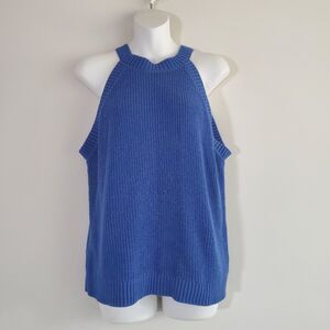 Old Navy Sleeveless Sweater Large Blue Shaker Stitch Knit Halter Casual Capsule
